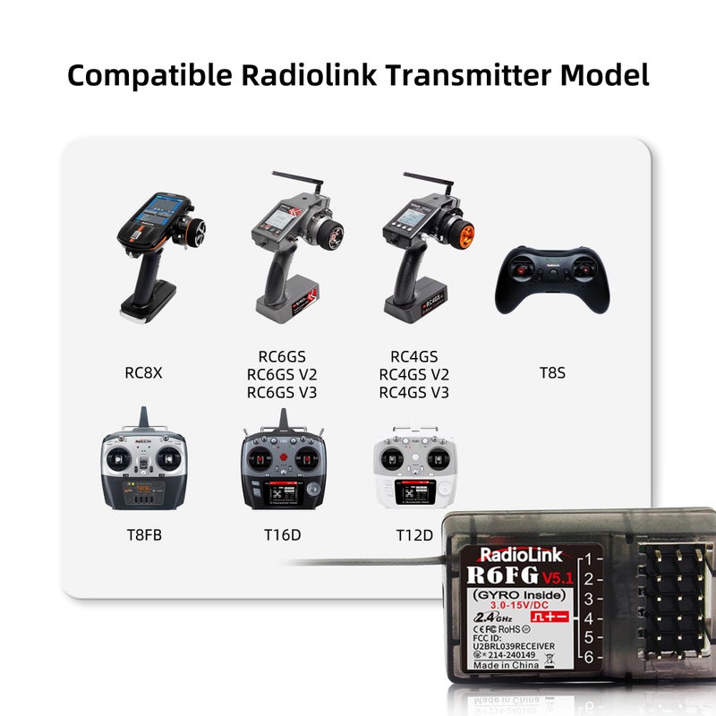 Radiolink R6FG 6 Channels 2.4GHz RC Receiver with Gyro, Surface Long Range Control RX for Vehicle Drifting/Crawler/Truck/Boat Works with Radio Controller RC4GS V3/RC6GS V3/RC8X/T8FB/T8S/T12D/T16D - Image 4